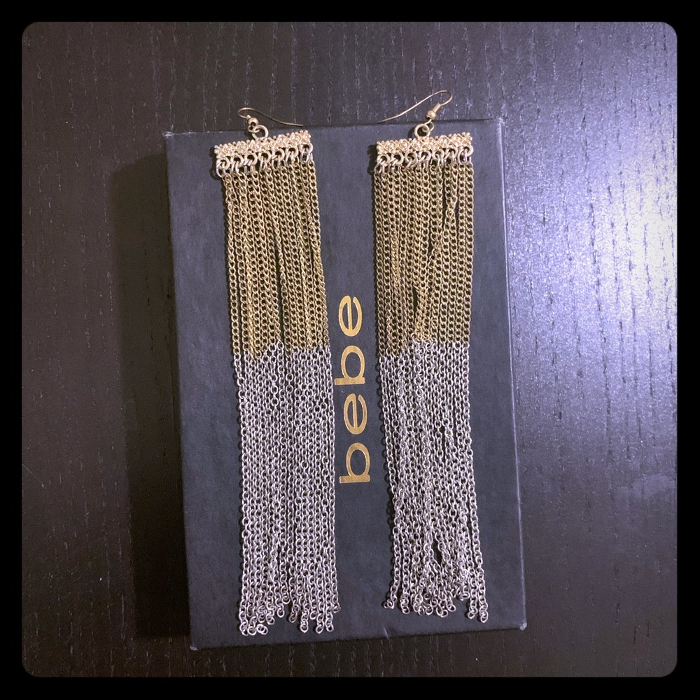 Bebe long chain silver/gold earrings